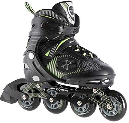 Nils Extreme Inliner für Kinder - Inline Skates - ABEC9 Chrome Kugellager – Rollschuhe für Mädchen Jungen und Erwachsene- Rollerskates Größenverstellbar 35-38 - Schwarz und Grün - NA9080