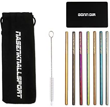 NKS, Deluxe Sniffer XXL, 7 Pailles á Sniffer d'Acier Inoxydable, Sac en Lin, NKS-Carte