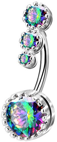 OUFER 316L Chirurgischer Stahl Belly Bars Clear CZ Belly Rings Navel Rings Bauchnabelpiercing Schmuck Iridesent