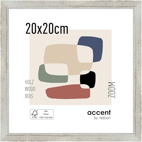 accent by nielsen Holz Bilderrahmen Zoom, 20 x 20 cm, Silber | Holz Fotorahmen im Hoch- & Querformat zum Auftstellen und Aufhängen Silber gebürstet Echtglas