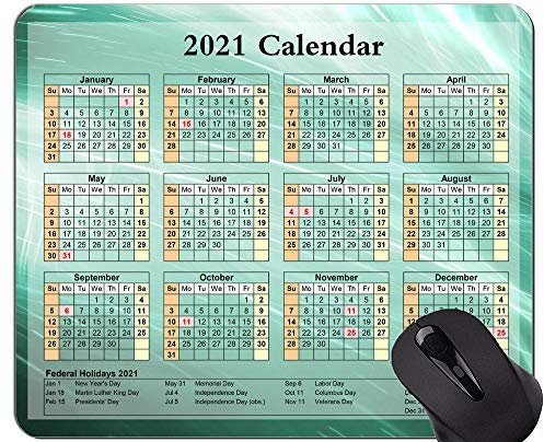 Kalender 2021 Jahr mit Feiertagen Mouse Pads Customized, Green Abstract Themed Mouse Pad Mat