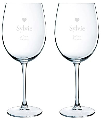 My original gift Cadeau personnalisé: Verres à vin 'coeur 'gravés avec prénom et signature