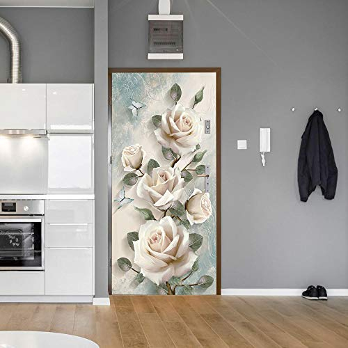 GSKBDQ 3D Türaufkleber Kreativität Der Weißen Blume Türtapete Selbstklebend Türposter 90X200Cm Fototapete Türfolie wasserdichte Abnehmbare PVC Türtapete Innentür Schlafzimmer Küche Bad Home Deko