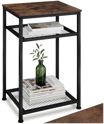 tectake® Table d'appoint, 45,5 x 36 x 75,5 cm, Bout de canape 3 Niveaux Meuble Salon Style Industriel Petit Meuble de Rangement Gueridon Décoration Bureau, Salon, Chambre, Entrée, Cuisine, Bois foncé