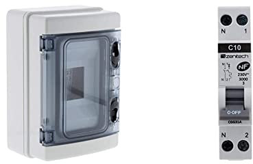 Zenitech Coffret étanche IP65 4 modules livré avec accessoires & Disjoncteur PH/N 10A NF