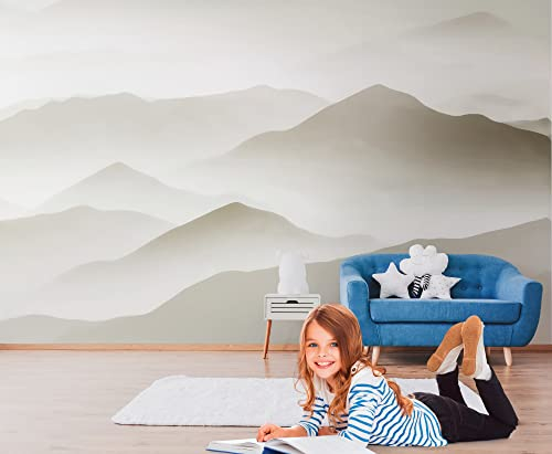 Livingwalls Fototapete Berge Kinderzimmer Beige Weiß 383081 The Wall 3,71 m x 2,80 m Kinderzimmer Babyzimmer Jungen Mädchen