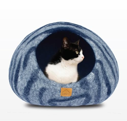 Große Woll-Katzenhöhle, Premium-Filzbett für Katzen und Kätzchen, Haustierhaus, natürlich, 100 % Merinowolle, handgefertigt, für den Innenbereich, umweltfreundlich, 48,3 cm Durchmesser, rund,