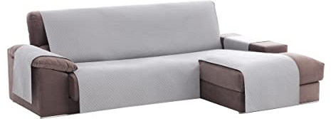 Textil-home Adele Chaiselongue Sofabezug, Beschützer für Rechtsarm Gesteppte Sofas. Größe -240cm. Farbe Hellgrau (Vorderansicht)