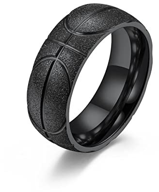 Stfery Ring Vintage, Pinky Ring Edelstahl 70 Schwarz Geformtes Basketball-Peeling Ringe Zubehör für Frauen Männer Paare