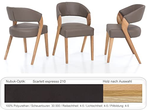 4X eleganter Polsterstuhl Alani 1 hochwertiger Stuhl Esszimmerstuhl Massivholzstuhl Küchenstuhl Verschiedene Varianten, Holzart:Eiche Natur geölt, Bezugstoff:Scarlett Espresso
