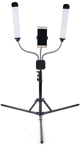 NeNchengLi LED Tageslichtlampe, Doppelarmleuchte, Stabiles Teleskopstativ, Universal-Smartphone-Clip, USB-Anschluss