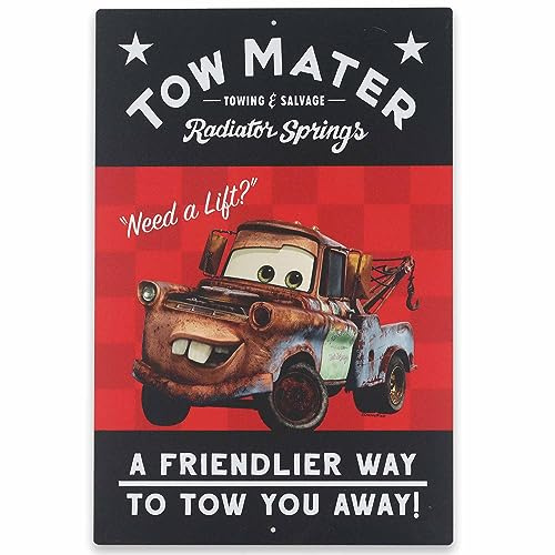 Open Road Brands Disney Pixar Cars Tow Mater Metal Sign - Cute Tow Mater Sign - A Friendlier Way to Tow You Away!