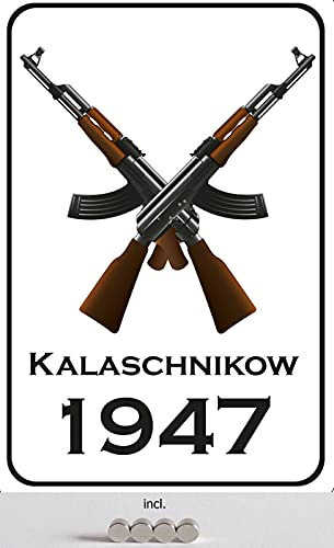 DekoDrom® Motiv Blechschild 20x30 cm mit 4 Magnete Kalashnikov AK 47 Rußland Dekoration Bar Kneipe Sammler