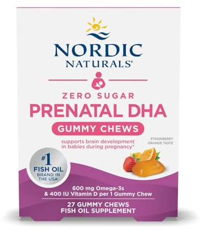 Nordic Naturals Zero Sugar DHA Prenatal Vitamin Gummies, Strawberry Orange Flavor - 27 Gummies - Supplements for Pregnancy - 600 mg Omega-3 Fish Oil and 400 IU Vitamin D3-27 Servings