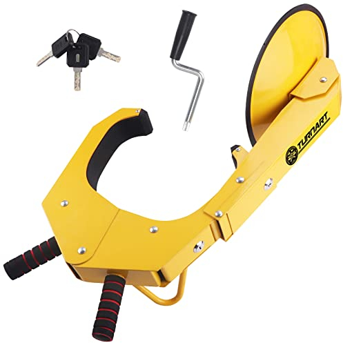 TURNART Universal Wheel Lock Anti Theft for Cars SUV Camper Trailer, 3 Keys, 1 Crank, Yellow