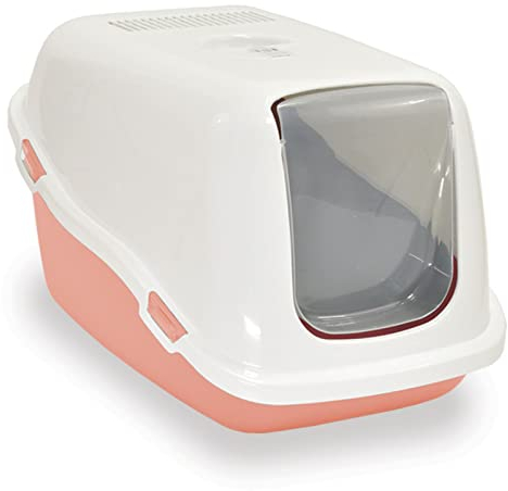Ella Classic Katzenklo mit Deckel. Plastik-Katzentoilette mit Luftfilter. Keine Ausbreitung von Geruch und Katzenstreu. Einfache Reinigung. 57 x 39 x 38 cm. Rosa