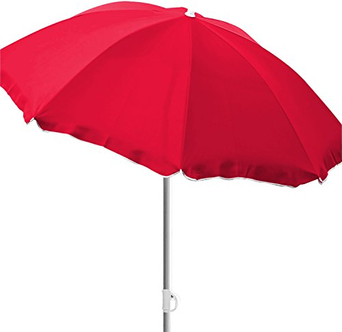 Mojawo Ombrellone da spiaggia, da campeggio, da giardino, pieghevole, in poliestere, Ø 1,80 m, protezione UV, Colore: rosso, Ø 1,80 Meter