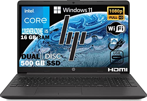 HP 250 G9 Notebook intel 10 core i5 12Th fino a 4,40Ghz, Ram 16Gb Ddr4,Ssd Nvme 512GB,Display 15.6 FULL HD,Pc portatile Windows 11 Pro