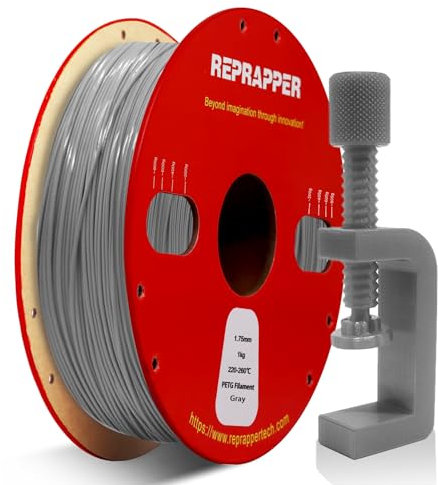 RepRapper PETG 3D-Druck-Filament 1,75 mm, 1kg (2,2 lbs) – Präzision +/- 0,03 mm, Hervorragende Schlagfestigkeit & Schichthaftung, Kompatibel mit den meisten 3D-Druckern, Grau