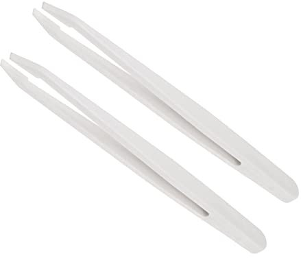 QUARKZMAN 93302 Plastique Pince à épiler x 2PCS Anti-statique Incliné Pointe pour Électronique Réparation, 4.7 Longueur Blanc