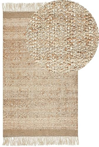 Boho Handgewebter Teppich aus Jute 80 x 150 cm Fransen Beige Abana