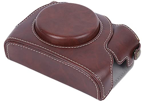 KOSDFOGE Kamera Hartschale Aus PU Leder, Schutzhülle mit Riemen für Canon Powershot G5X Mark II G5XII(Kaffee)