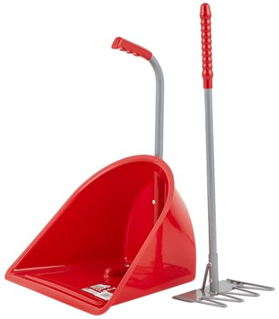 Tidee Red Gorilla Official TEENIE in Red with Short Traditional Rake Horse Manure Shovel Scoop Small Lightweight Suitable for Children Dustpan Set for Paddock Stable Horsebox or Garden Waste