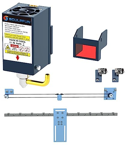 Sculpfun S9 Lasermodul 22W für Lasergravierer, mit X Achsen Führungsschiene, Upgrade auf S30 Ultra 22W, mit air assist, Endschalter, für Sculpfun S6 S6Pro S9 S30 S30Pro S30Pro Max Lasergravur maschine