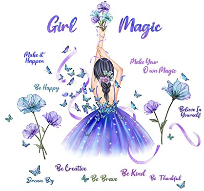 3PCS Mädchen Wandtattoo Aufkleber, Mädchen Inspirierendes Zitat Wall Sticker Blumen Schmetterling Ballerina Mädchen Löwenzahn Wandsticker für Schlafzimmer Kinderzimmer Hintergrund Wanddeko,30cmx60cm
