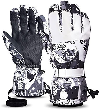 Snowledge Skibrille für Herren Damen Thermo Snowboard Handschuhe Warm Wasserdicht Anti-Rutsch Touchscreen Wintersport Handschuhe Schwarz S-XL