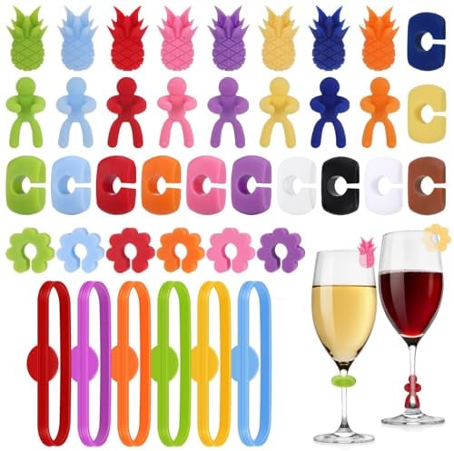 QHFlashbuy Marque Verre à Vin 40 Pièces Marque Verre Marqueur de Verres,Marque-verres Colorés Silicone,Identificateur Verre Marqueurs à Boisson pour Diverses Tasses Verre à Vin