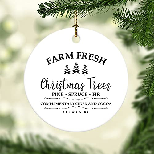Weihnachtsbaumschmuck Bauernhoffrische Weihnachtsbäume, Kiefern, Fichten, Tannen, Kostenloser Apfelwein Und Kakao Zum Mitnehmen Weihnachtsanhänger Lustiges Ornamente Weihnachtsschmuck