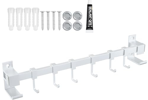 Colgador Utensilios Cocina 40cm Que cuelga el Estante Barra Colgador Soporte de la Pared Barra Colgante de cocina sin Necesidad de Taladrar Aluminio Barra Utensilios Cocina con 6 Ganchos (Plata)