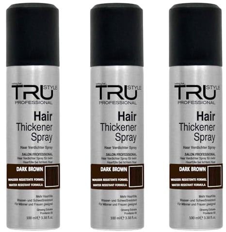 Tru Haarverdichter Spray Dunkel Braun - 3x 100ml Haarauffüller für Männer und Frauen, Sofort-Effekt Haarverdichtung, Kaschiert Haarausfall und lichtes Haar