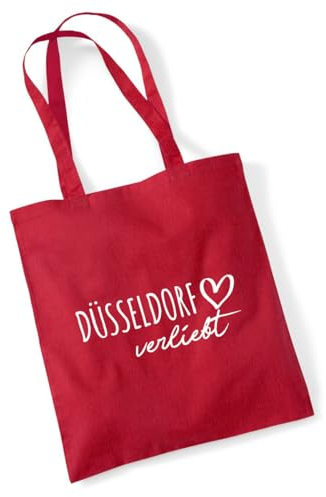 Huuraa Einkaufstasche Düsseldorf verliebt Geschenk 10 Liter Classic Red Baumwolle Düsseldorf Geschenkidee