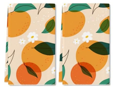 Geroclonup Orange Kitchen Towels Dish Towels Set of 2 Orange Dishcloth Watercolor Fruit Decorative Hand Drying Tea Towel for Cooking Baking Cleaning Wipes 40x60cm
