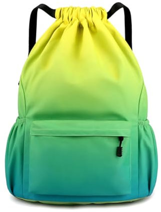 YYKSYDPT Turnbeutel für Herren und Damen, Sportbeutel mit Kordelzug, Wasserdichter Oxford-Rucksack mit großem Fassungsvermögen für Reisen, Freizeit, Arbeit, Sport (Gelb-grüner Farbverlauf, S)