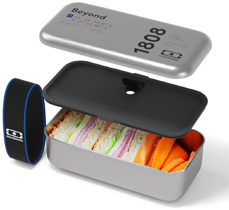 monbento Lunchbox MB Sense Beyond – Edelstahldose für Lebensmittel mit luftdichtem Deckel – Bento aus Edelstahl, geeignet für Backofen und Mikrowelle – ideal für Büro/Wandern/Outdoor – Schwarz und