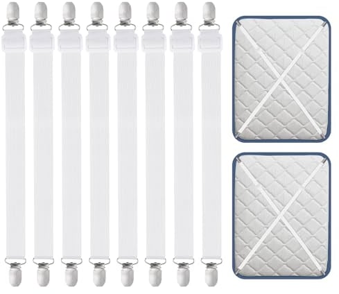 Carehabi 8 Pièces Tendeur Drap Housse,30-120CM Tendeurs De Drap RéGlables pour Drap De Lit,Attache pour draps, Matelas, Planche à Repasser ou canapé Blanc