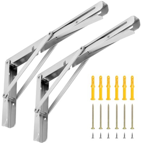 QWORK® 2 Stück 300mm Edelstahl Schwerlast Klappkonsole, Platzsparend Klappwinkel für DIY Werkbank, Tragkraft 150kg