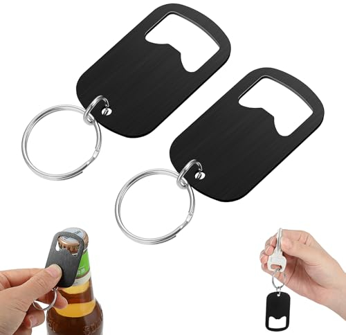 Ouligay 2Pcs Flat Bottle Opener Keyring Keychain, Small Stainless Steel Beer Bottle Opener Keychain, Mini Metal Bottle Opener Key Chain for Bartender Kitchen Bar Restaurant