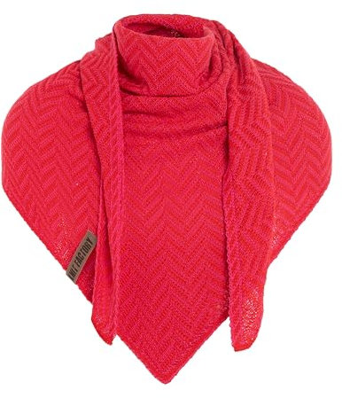 KNIT FACTORY - Dreiecksschal Vera - Damen Strickschal mit Wolle - Umschlagtuch für den Frühling und Herbst - Winterschal mit Fischgrätmuster - Dreieckstuch - 190x65 cm - Bright Red/Fuchsia