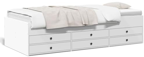 Keyroto Tagesbett 75x190 mit Schubladen Tagesbett Holz Bett mit Stauraum Einzelbett mit Schubkästen Jugendbett Holzwerkstoff-Weiß-75 x 190 cm