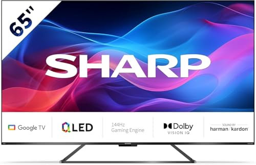SHARP 65GR8265E Google TV 164 cm (65 Zoll) 4K Ultra HD 144Hz QLED (Smart TV ohne Rahmen, Dolby Atmos, Dolby Vision IQ, HDMI 2.1 mit eARC, VRR und ALLM)