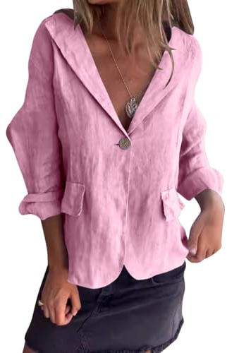 shownicer Donna Solido Open Front Manica Lunga Tuta Blazer Button Lino Capispalla Cappotto Lungo Donne in Cotone e Lino Cappotti Outwear Casual Blazer