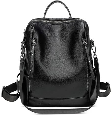 DORRISO Neu Einfach Damen Rucksack Anti Dieb Umhängetaschen Freizeit Schulrucksack Damen Reise Schultaschen Leichtgewicht für Büro Urlaub Einkaufen Wasserdicht PU Leader Schwarz