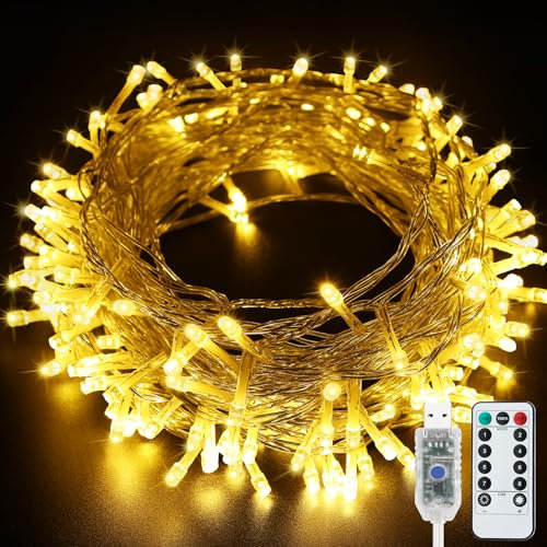 Bollengold Fairy String Lights USB Plug in, 12m 120 LED String Lights with Remote 8 Modes, Waterproof Copper Wire Lights Decorative Lighting for Indoor Decoration(Warm White)
