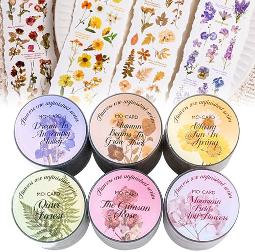 Washi Tape, 6 rotoli di nastro washi con piante, 50 mm di larghezza, nastro washi per il fai da te, confezione regalo, diari abbelliti