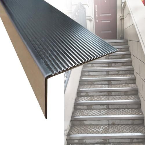 IMUNKT Edelstahl Winkel Treppenprofil 100cm Treppenkantenprofil wasserdichte rutschfest Eckschutzprofil L Profil Winkelleiste Für Den Außenbereich(W50mm-2in)