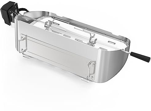 onlyfire Set de Brochettes en Acier Inoxydable pour Barbecue à Gaz Weber Traveler, Kit de Rôtissoire avec 2 Aiguilles à Viande et Moteur Électrique, Set de Tournebroche pour Poulet et Pizzas
